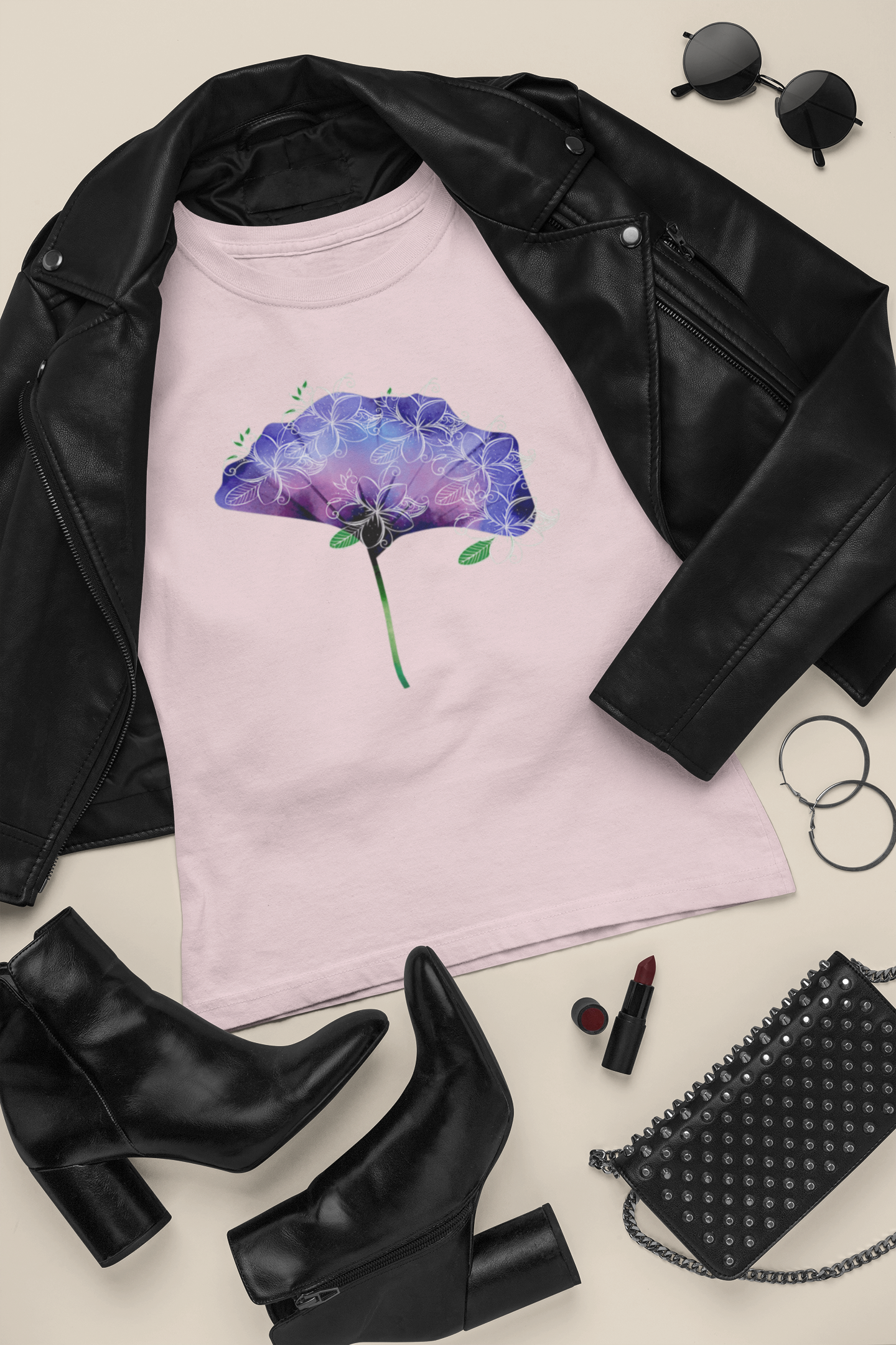 Beautiful Purple Flower Pink T-Shirt