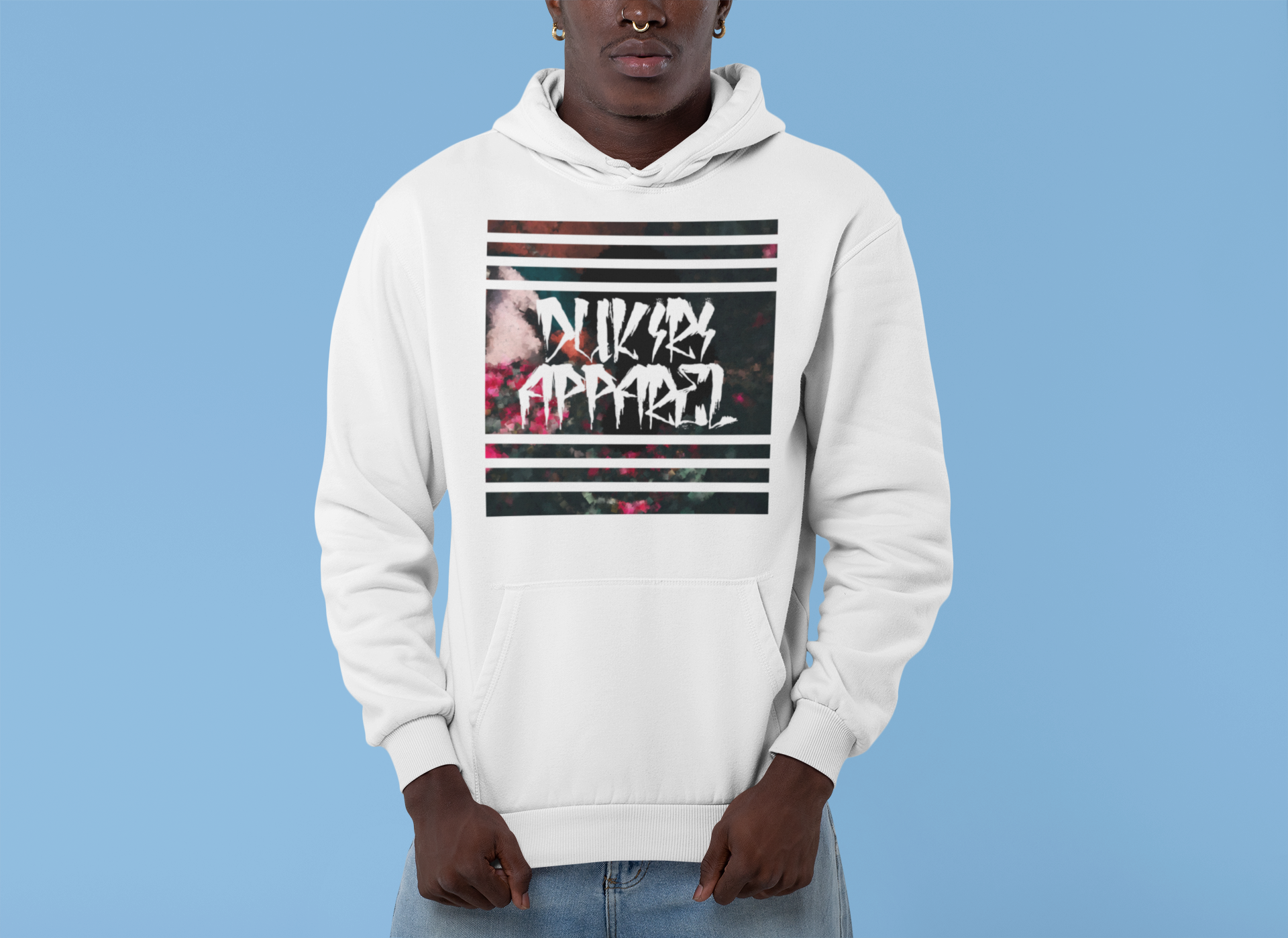 Cubism white streetwear best seller hoodie worn by black man